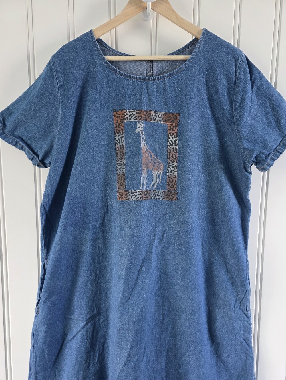 Vintage Rama Of USA 2 Piece Cotton Safari Animal Denim Vest Maxi Dress Blue XXL - Picture 8 of 9